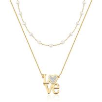 Composé colar love e chocker pérolas
