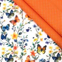 Composê Kit Tecido Tricoline Digital Borboleta II Algodão 2 cortes 50 x 1,50 mt