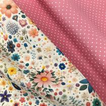 Composê Kit Tecido Tricoline Digital Natural Beauty cor 3 Algodão 2 cortes 50x1,50mt