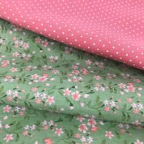 Composê kit Tecido Tricoline Estampado Flora II Algodão 2 cortes 50x1,50 mt