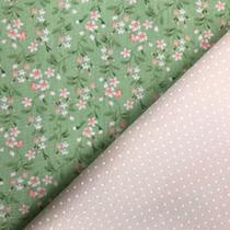 Composê kit Tecido Tricoline Estampado Flora II Algodão 2 cortes 50x1,50 mt