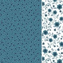 Composê Tecido Tricoline Floral Florença Azul cor 02 x Poá Livorno Azul cor 02