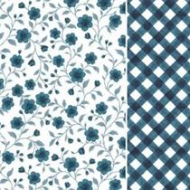 Composê Tecido Tricoline Floral Florença Azul cor 02 x Xadrez Carrara Azul cor 02