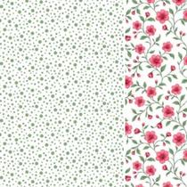 Composê Tecido Tricoline Floral Florença Rosa/Verde cor 04 x Poá Livorno Verde cor 04
