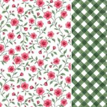 Composê Tecido Tricoline Floral Florença Rosa/Verde cor 04 x Xadrez Carrara Verde cor 04