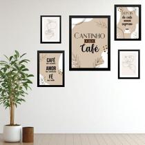 Composição 5 Quadros Cantinho Do Café Moderno - Com Vidro