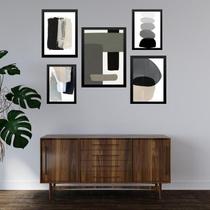 Composição 5 Quadros Decoração Industrial Preto Cinza Bege Composição 5 Quadros Decoração Industrial Preto Cinza Bege
