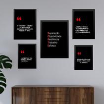 Composição 5 Quadros Motivacionais Fórmula Sucesso - com vidro