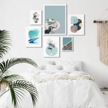 Composição 6 Quadros Abstratos Soft Verde Água - com vidro Composição 6 Quadros Abstratos Soft Verde Água - com vidro