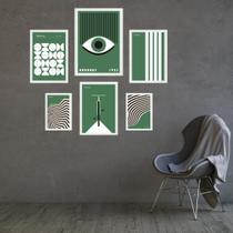 Composição 6 Quadros Artes Bauhaus Verde E Branco