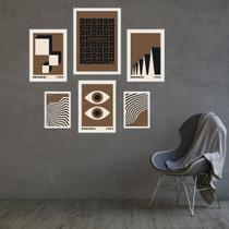 Composição 6 Quadros Bauhaus Marrom E Preto - Com Vidro