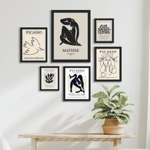 Composição 6 Quadros Cinza Preto - Matisse Picasso - com vidro