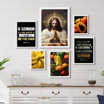 Composição 6 Quadros Cristãos Para Cozinha- Jesus Alimentos - com vidro