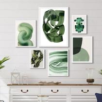 Composição 6 Quadros Decorativos Abstratos Verdes