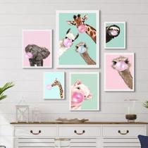 Composição 6 Quadros Decorativos Animais Chicletes - com vidro