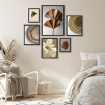 Composição 6 Quadros Decorativos Bege Marrom E Dourado