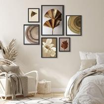 Composição 6 Quadros Decorativos Bege Marrom E Dourado Vidro