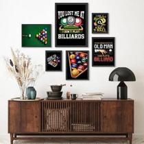 Composição 6 Quadros Decorativos Bilhar Sinuca - Com Vidro