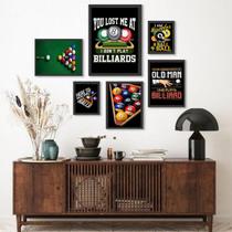Composição 6 Quadros Decorativos Bilhar Sinuca - com vidro