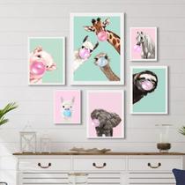 Composição 6 Quadros Decorativos Divertidos Bichinhos Chicletes - com vidro