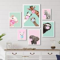 Composição 6 Quadros Decorativos Divertidos Bichinhos