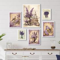 Composição 6 Quadros Decorativos Lavanda - Com Vidro
