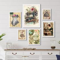 Composição 6 Quadros Decorativos Para Atelier De Costura - com vidro