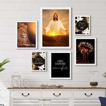 Composição 6 Quadros Evangélicos- Jesus Fé Gratidão - com vidro Composição 6 Quadros Evangélicos- Jesus Fé Gratidão - com vidro