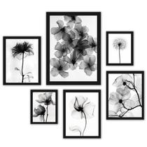 Composição 6 Quadros Flores Transparentes Preto E Branco - com vidro