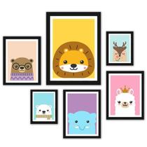 Composição 6 Quadros Infantis Unissex Bichinhos Composição 6 Quadros Infantis Unissex Bichinhos