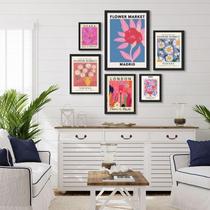 Composição 6 Quadros Para Sala Flower Market - Com Vidro