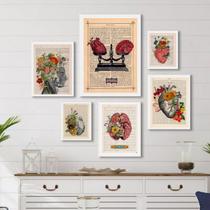 Composição 6 Quadros Psiquiatria Cerebro Coração - com vidro