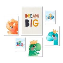 Composição 6 Quadros Quarto Infantil Dino Baby - Com Vidro