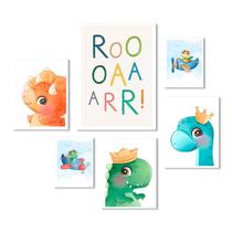 Composição 6 Quadros Quarto Infantil Dinos - com vidro