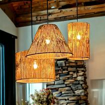 Composição De Teto 3 Pendente Luminária de Teto Rústica Palha Fibra Natural de Sisal