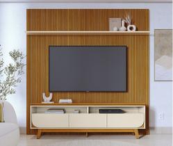 Composição Luna Painel Frisado com Bancada 3 Gaveta P/ TV's Até 75'' - Cinamomo/Off White Madetec Composição Luna Painel Frisado com Bancada 3 Gaveta P/ TV's Até 75'' - Cinamomo/Off White Madetec