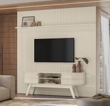 Composição New Laguna Painel Frisado com Bancada Retô P/ TV até 75'' - Calacata/Off White Madetec Composição New Laguna Painel Frisado com Bancada Retô P/ TV até 75'' - Calacata/Off White Madetec