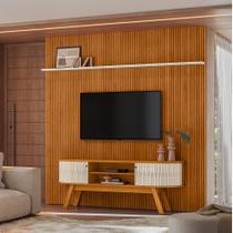 Composição New Laguna Painel Frisado com Bancada Retô P/ TV até 75'' - Cinamomo/Off White Madetec