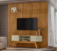 Composição New Laguna Painel Frisado com Bancada Retô P/ TV até 75'' - Cumaru/Opala Madetec