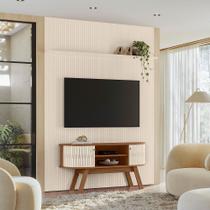 Composição Sala de Estar New Silverstone com Painel e Bancada 179m - Naturale/Off White Madetec Composição Sala de Estar New Silverstone com Painel e Bancada 179m - Naturale/Off White Madetec