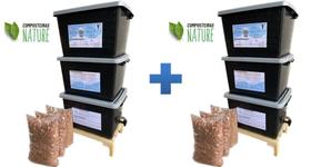 Composteira doméstica minhocário - Combo 2 unidades com suporte de madeira