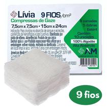 Compressa De Gaze 9 Fios Estéril 7,5x7,5 Lívia - C/10 Unids