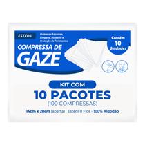Compressa de Gaze Estéril 11 Fios 7,5x7,5cm Algodão 10 Envelopes Compressa de Gaze Estéril 11 Fios 7,5x7,5cm Algodão 10 Envelopes
