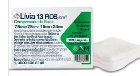 Compressa de gaze lívia 11 fios 7,5 x 7,5 - 13 x 24 cm estéril c/ 10 unidades.