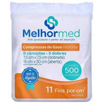 Compressa de Gaze não Estéril MelhorMed - 11 Fios - 7,5cm x 7,5cm - 500 unidades Compressa de Gaze não Estéril MelhorMed - 11 Fios - 7,5cm x 7,5cm - 500 unidades