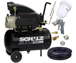 Compressor Ar 8,5Pés Pro 25L Schulz + Kit Pintura + 10M Mang