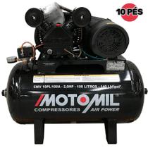 Compressor de Ar 10 Pés 2,0 HP 100 Litros 2 Pistões CMV-10PL100A Profissional MOTOMIL