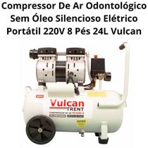 Compressor De Ar Odontológico Sem Óleo Silencioso Elétrico Portátil 220V 8 Pés 24L Vulcan