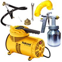Compressor de Ar Portátil 1/4HP Ar Direto 3,4 bar Bivolt 127v 220v Kit Pintura Pistola Mangueira Tekna
