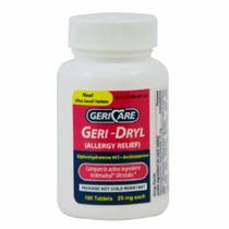 Comprimido de força Geri-Dryl 25 mg para alívio de alergias 100 por frasco 100 comprimidos da Basic Vitamins (pacote com 6)